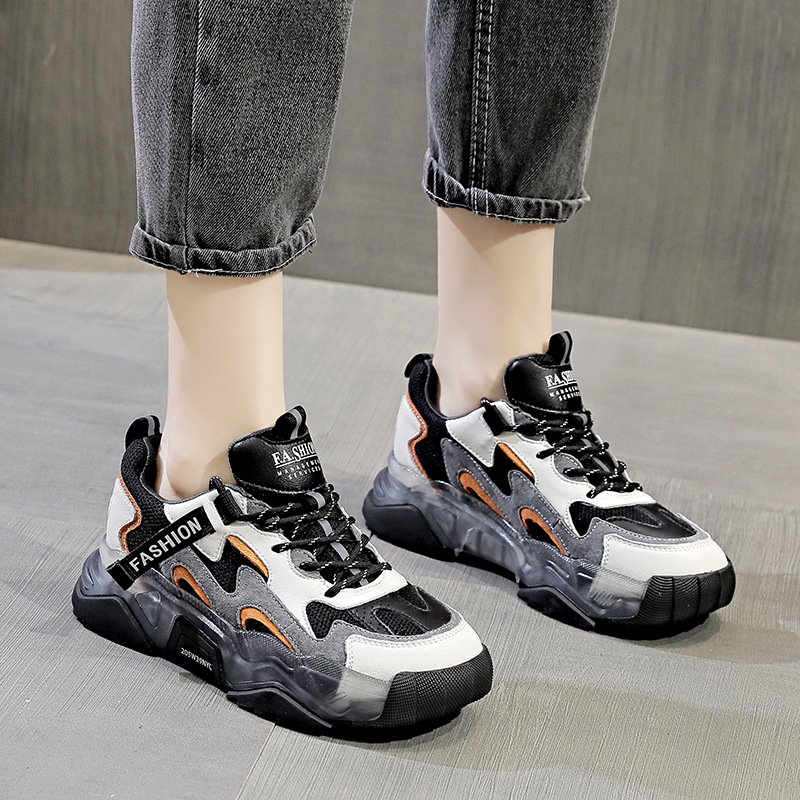 Women's autumn 2021 new casual sports shoes color matching thick-soled breathable tide shoes plus velvet shoes women